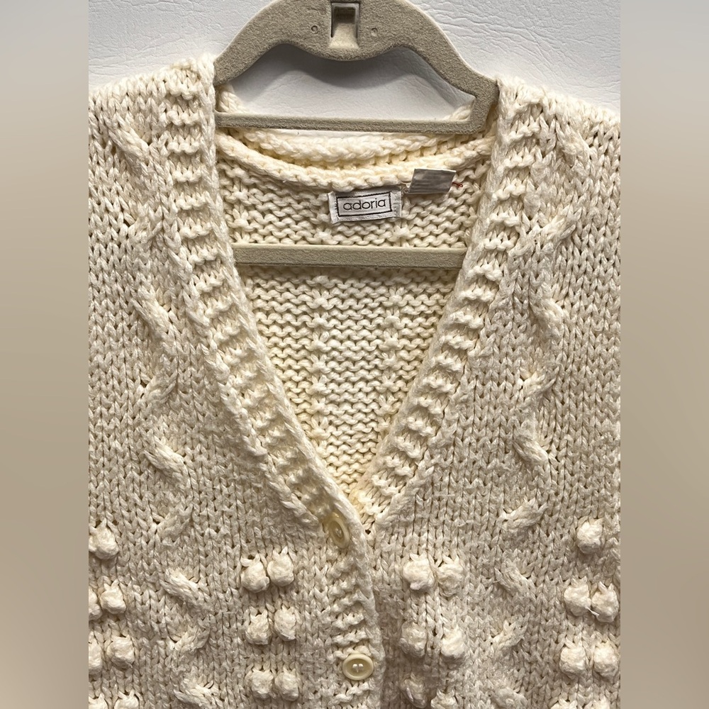 ADORIA Vintage Cream V-Neck Knitted Sweater Vest Large - Picture 3 of 7